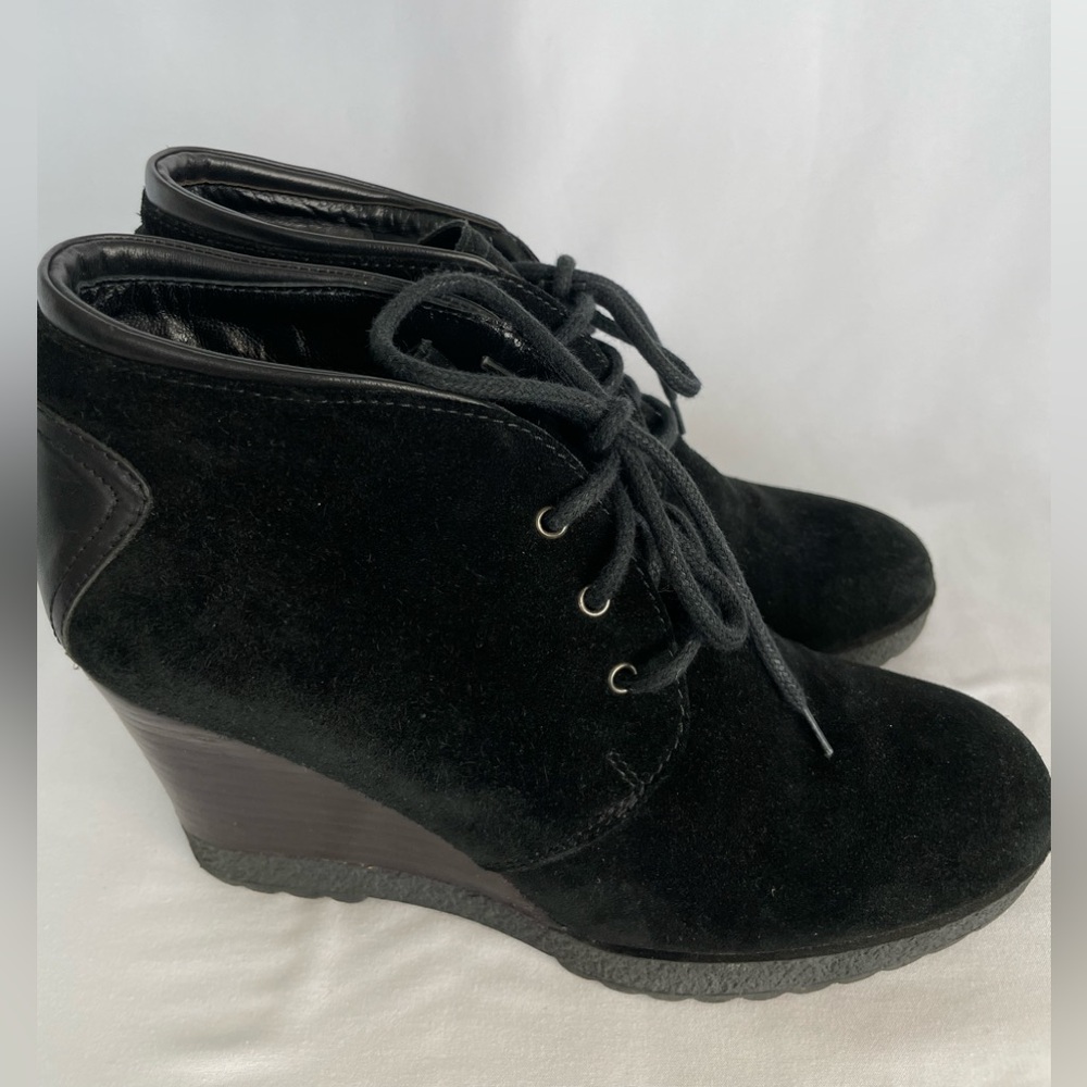 Aquatalia Black Suede Wedge Booties Size 39